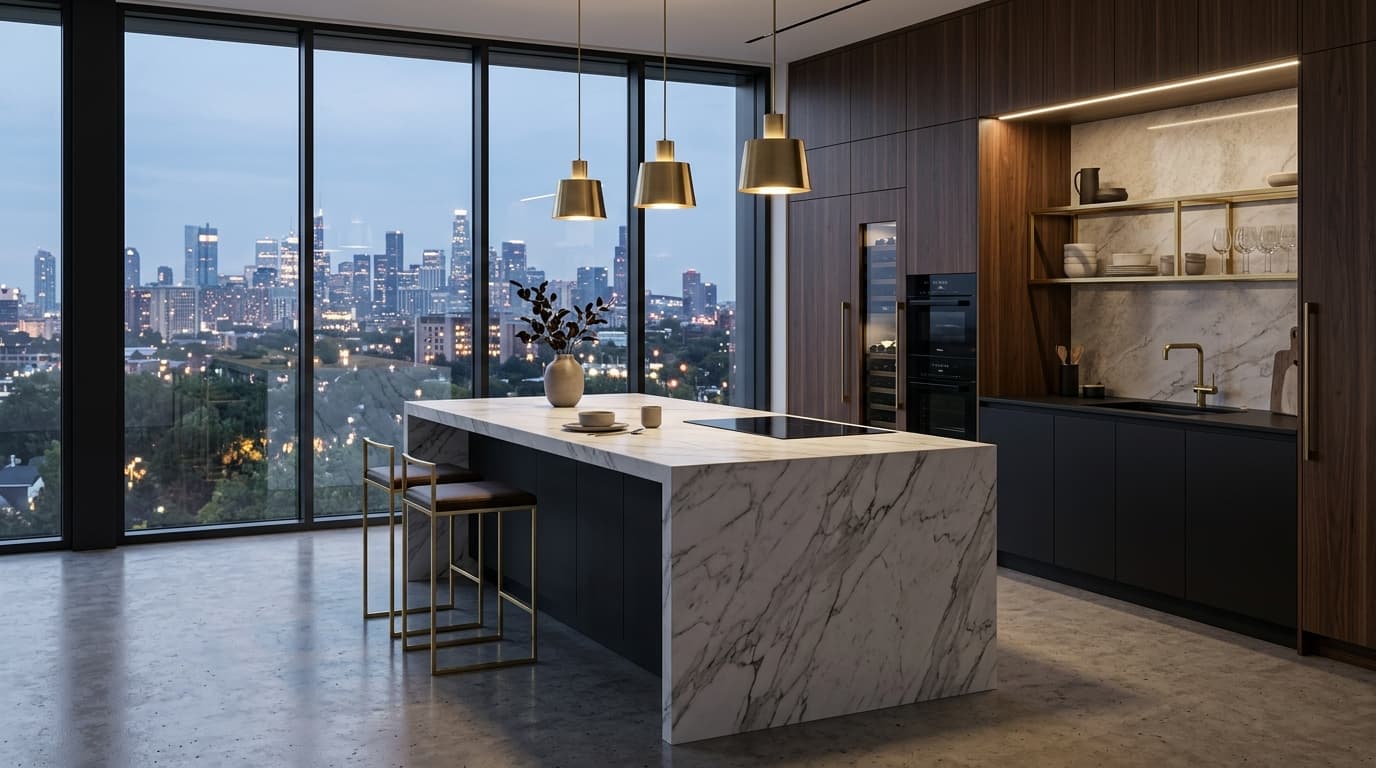 Cozinha moderna planejada com acabamentos premium